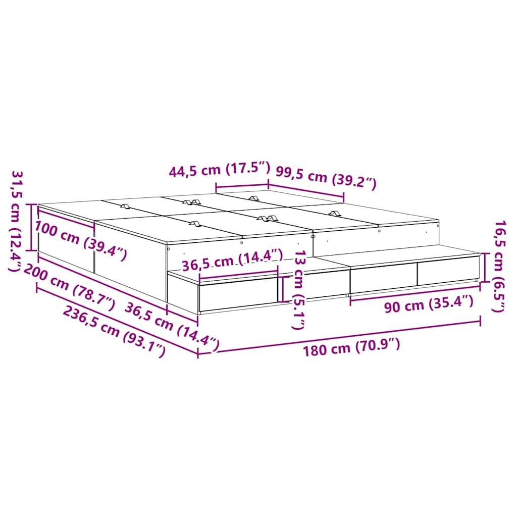 Lova Su Daiktų Laikymo Vieta Su Stalčių Sonoma Ąžuolas 180 Cm