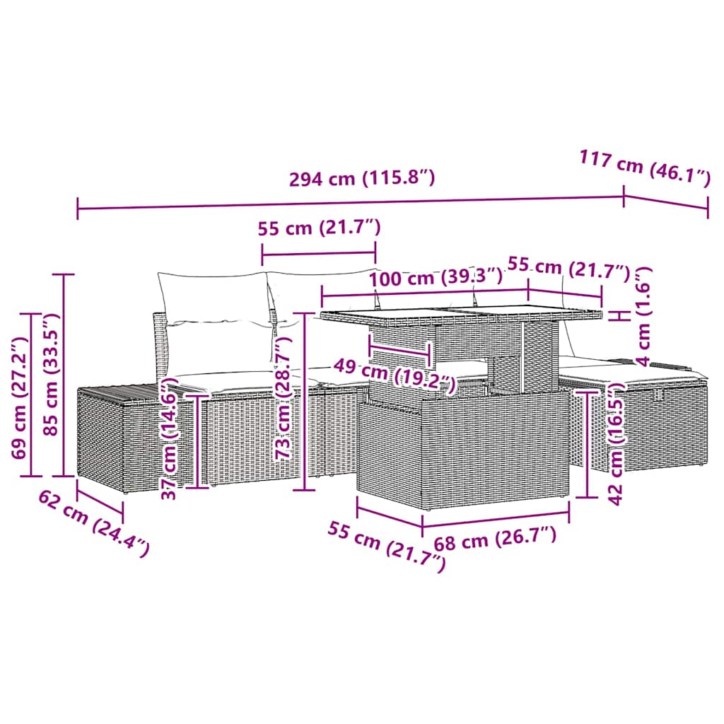 Sodo Sofų Rinkinys 6 Pcs Poli Ratanas