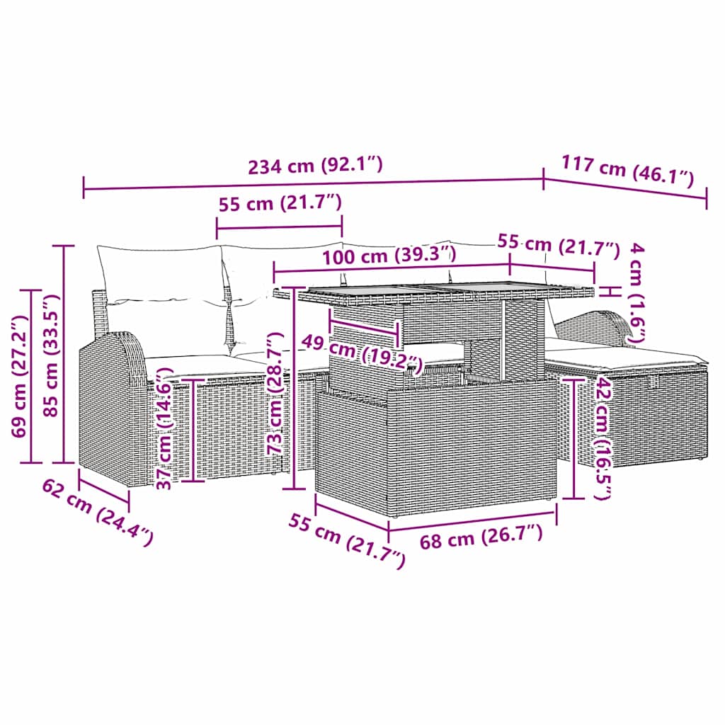 Sodo Sofų Rinkinys Su Pagalve 6 Pcs Poliratanas