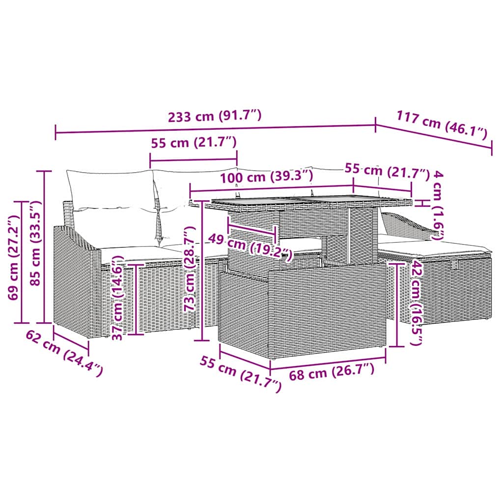 Sodo Sofų Rinkinys Su Pagalve 6 Pcs Poliratanas