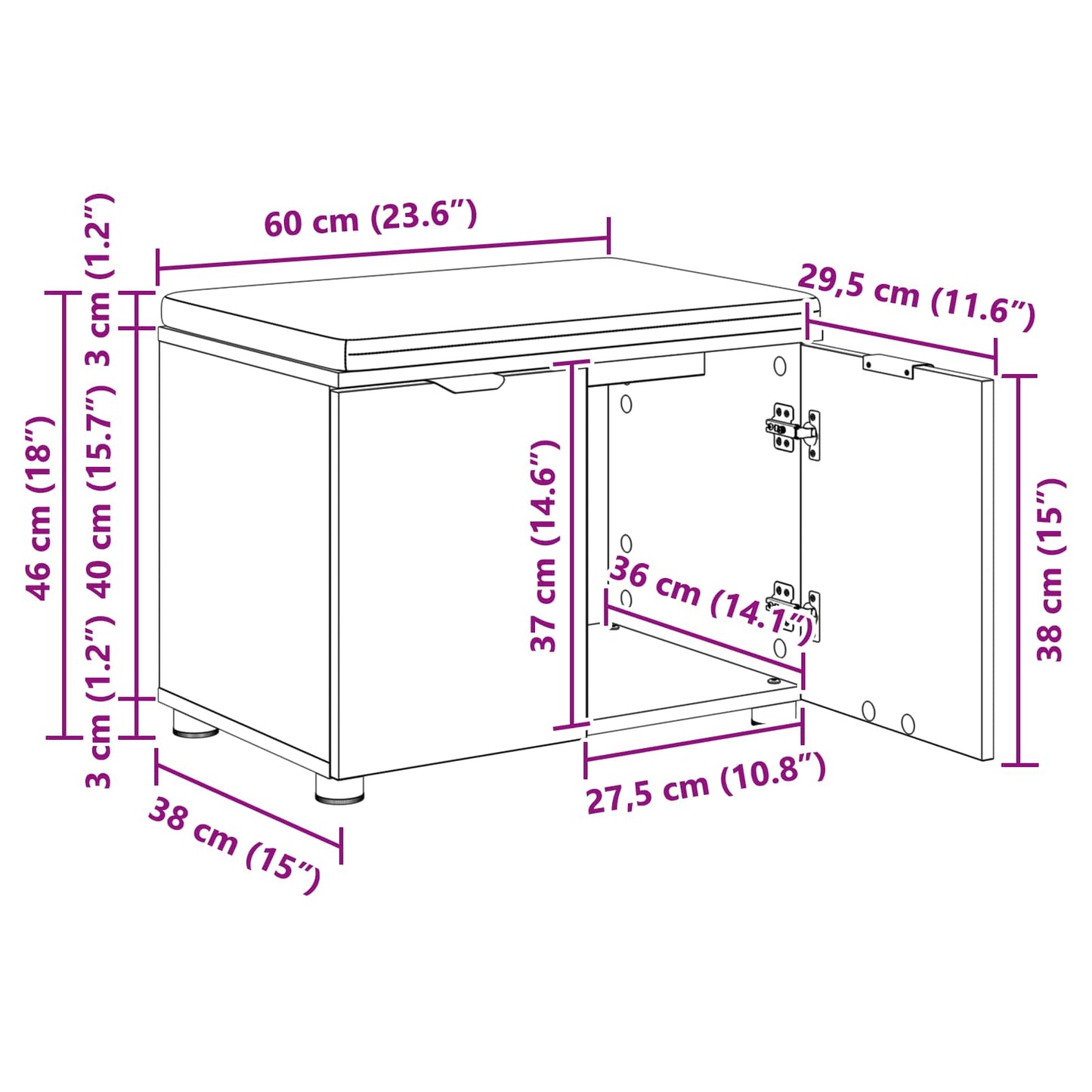 Koridoriaus Suolas Su Pagalve Su Lentyna 60 X 38 X 46 Cm