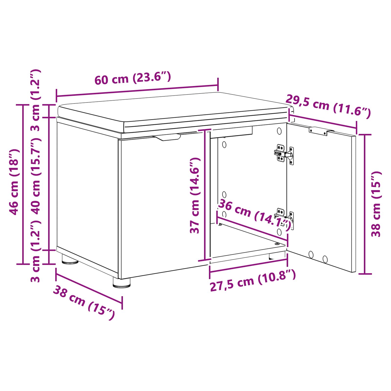 Koridoriaus Suolas Su Pagalve Su Lentyna 60 X 38 X 46 Cm