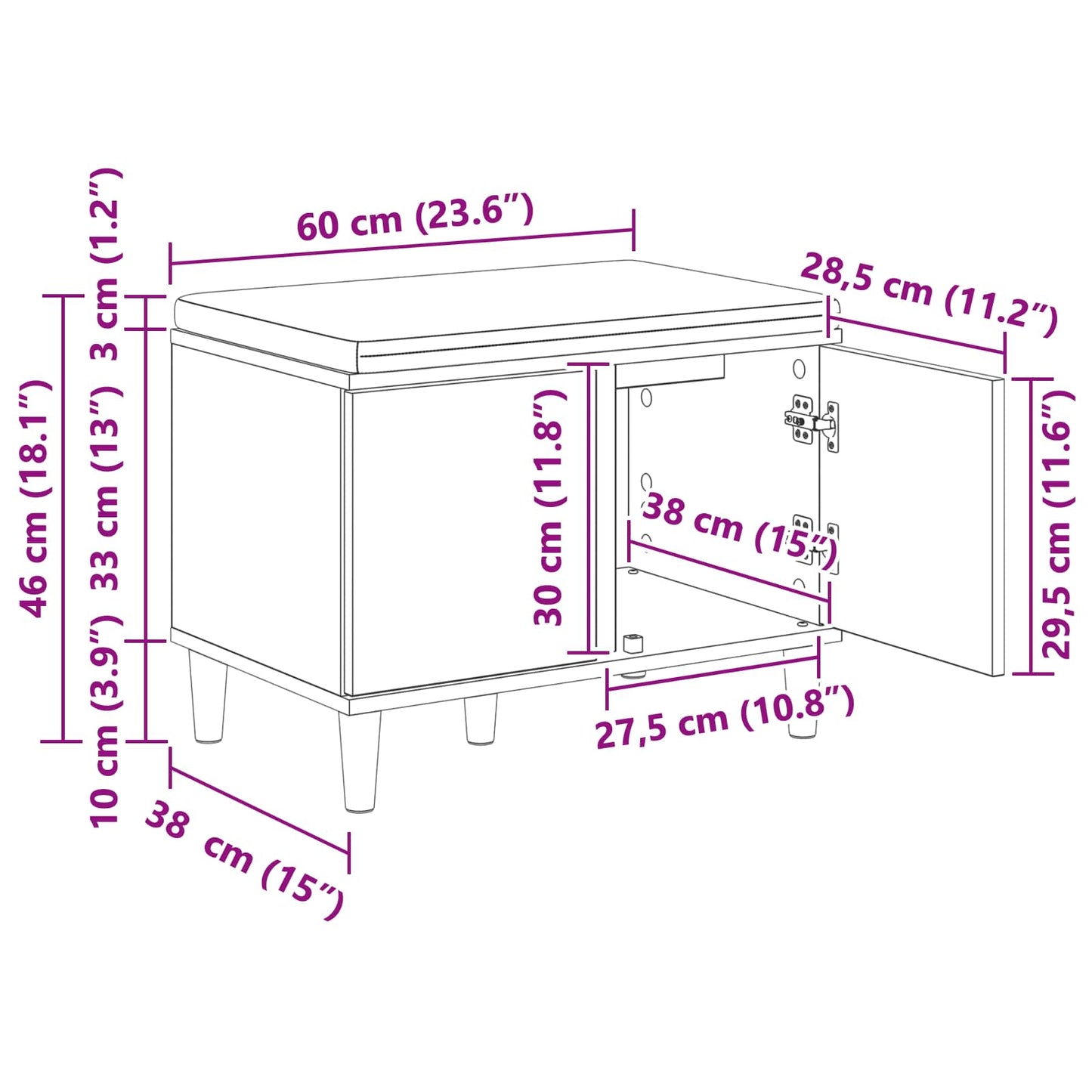 Koridoriaus Suolas Su Pagalve Su Lentyna 60 X 38 X 46 Cm